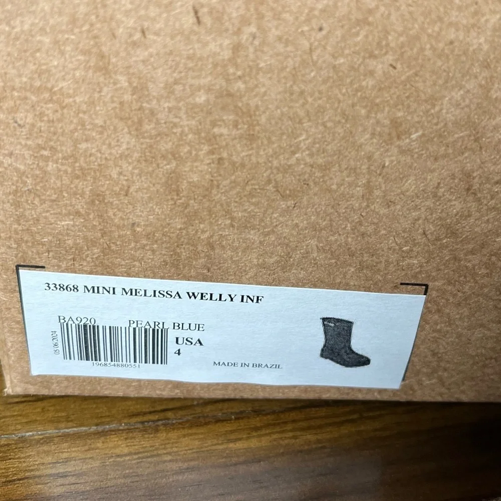 Mini Melissa Welly Big Girls Rain Boots Pearl Blue Irridescent Size 4 NIB